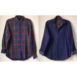 Robert Graham Exclusive Reversible Shirt Multicolor Plaid Sprinkles Flip Cuff M